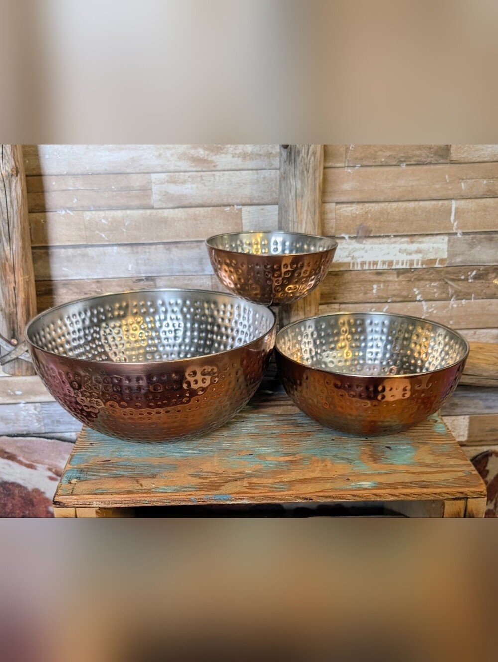 Robert Stanley Signature Collection 3 Ct Copper Color Hammered Metal Bowls
